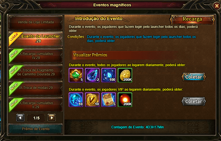 Painel Destaques do jogo com um pacote para coletar